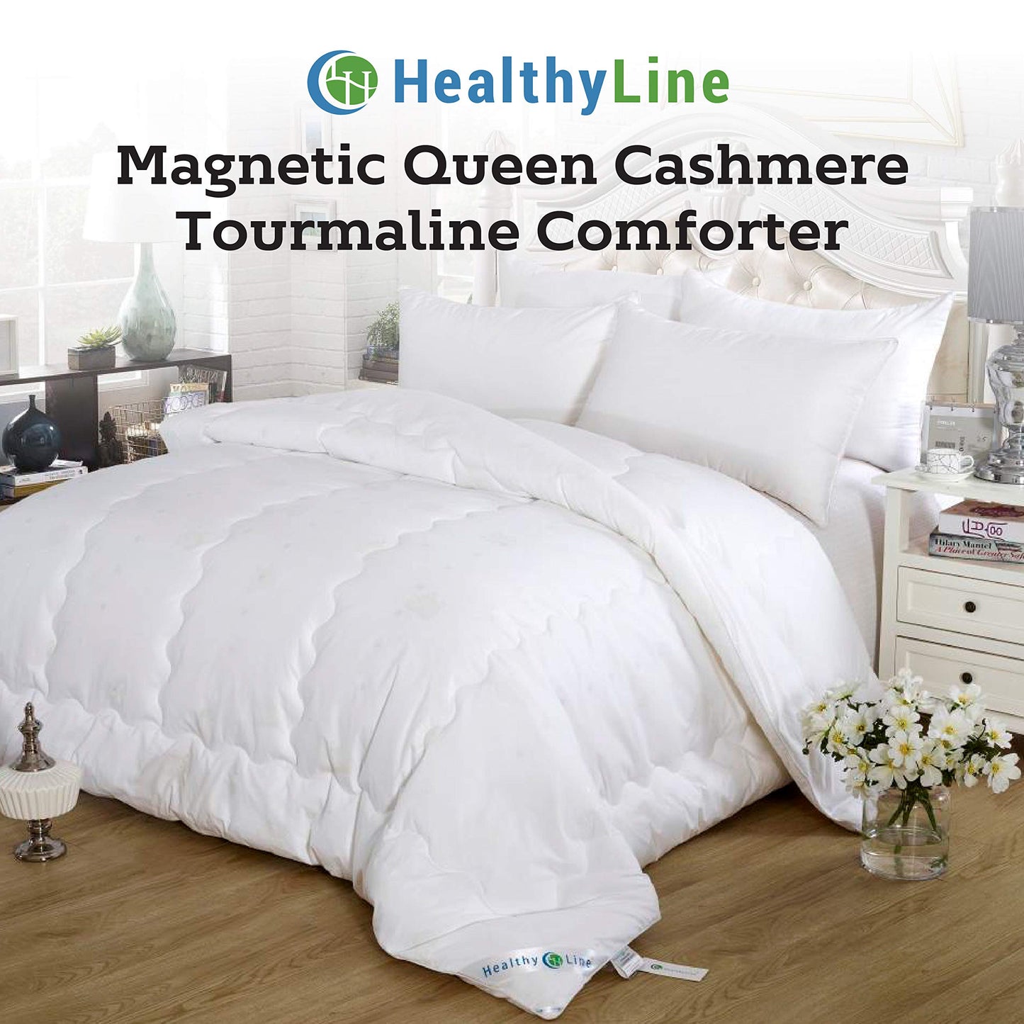 Cashmere and Tourmaline Fiber Filled Comforter with Bio-Magnetic Therapy, 300 TC Queen)