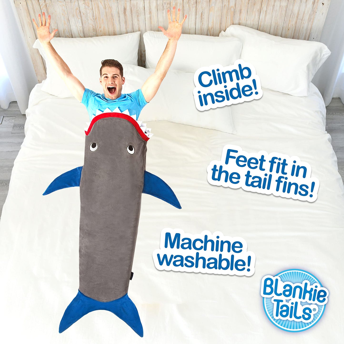  Shark Blanket, New Shark Tail Double Sided Super Soft and Cozy Minky Fleece Blanket, Machine Washable Wele Blanket 70'' H x 27'' Adults/Teens Ages 12+), Gray  Blue)