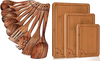 10 Wooden Spoons and 3 Cutting Boards for Kitchen