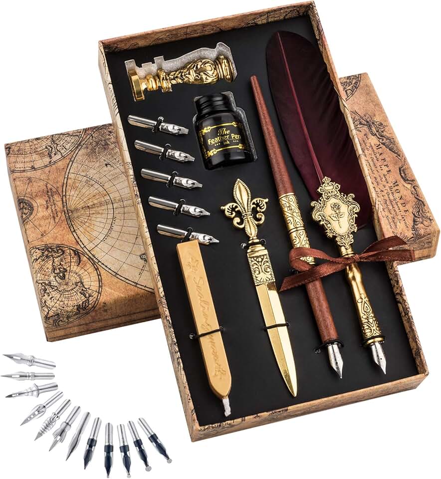 Feather Pen and Ink Set for Calligraphy