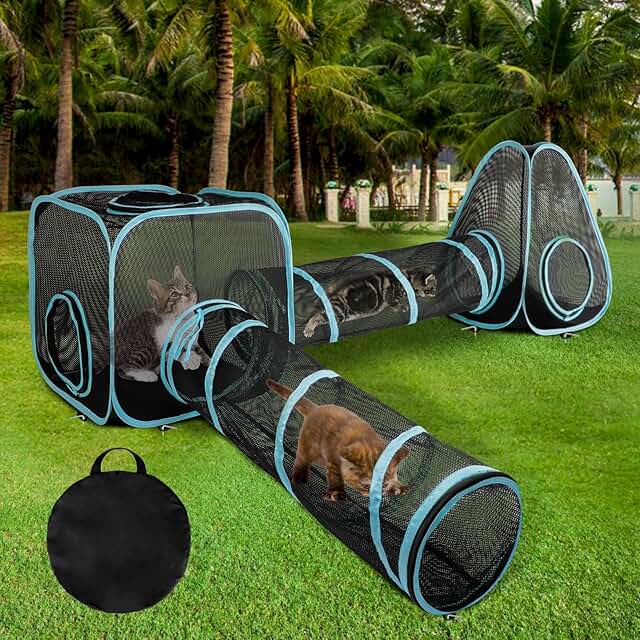 Outdoor Cat Enclosure with Tunnels and Play Tent