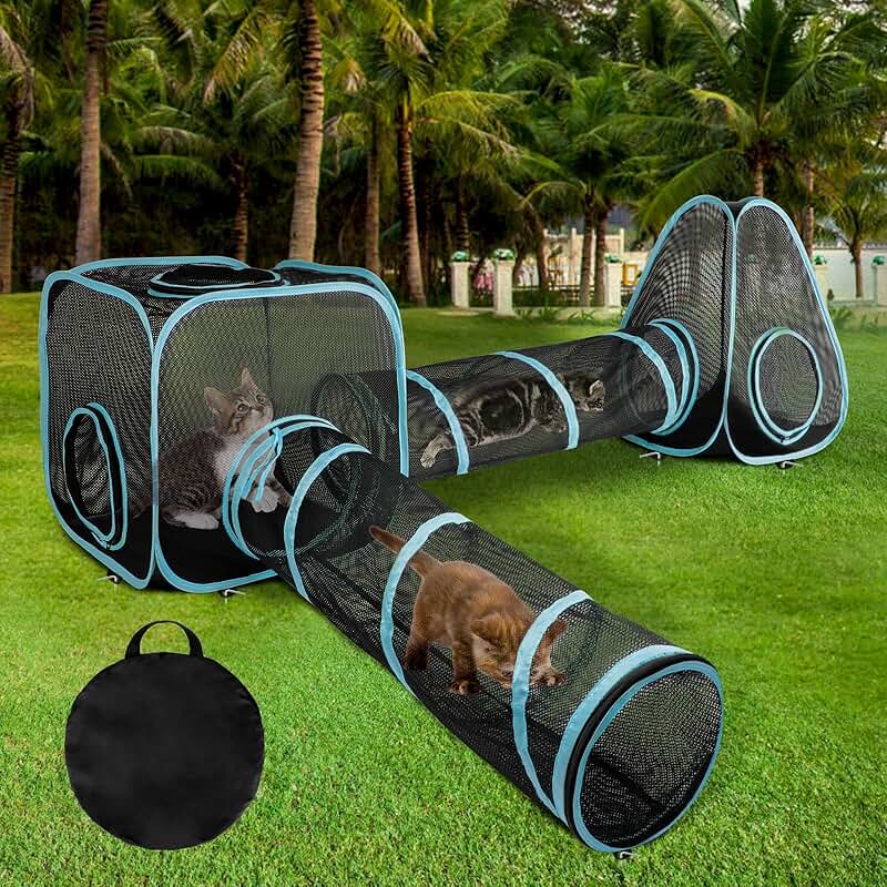 Outdoor Cat Enclosure with Tunnels and Play Tent