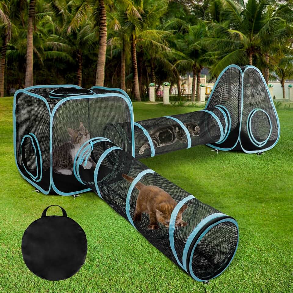Outdoor Cat Enclosure with Tunnels and Play Tent