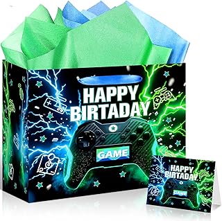 Video Game Birthday Gift Bag with Tissue and Card