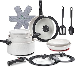 23-Piece Nonstick Cookware Set with Detachable Handles