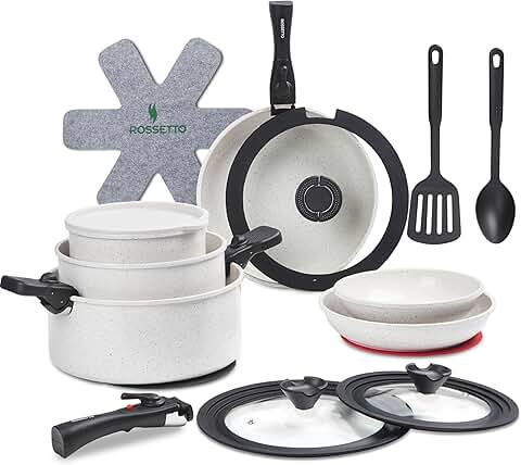 23-Piece Nonstick Cookware Set with Detachable Handles