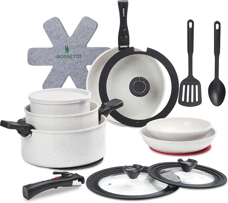 23-Piece Nonstick Cookware Set with Detachable Handles