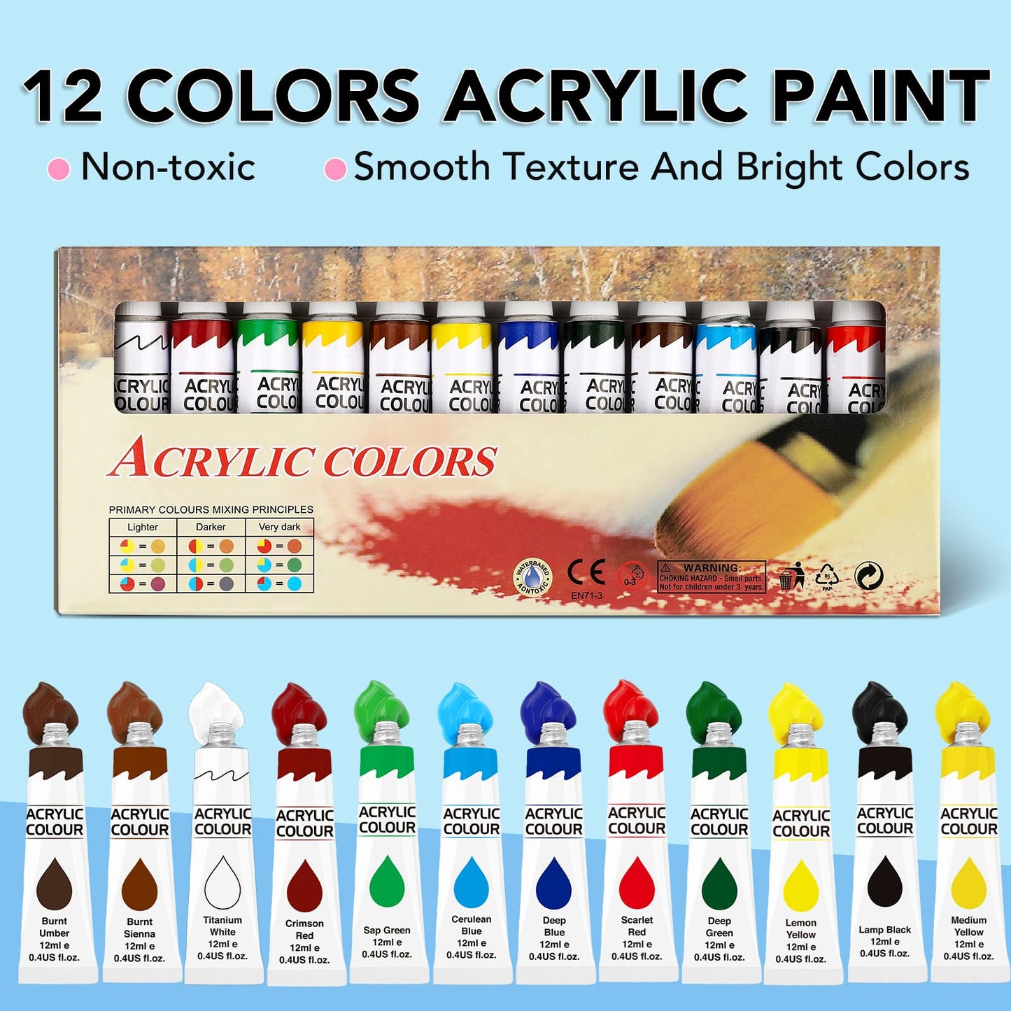 28PCS Kids Acrylic Paint Set with Canvas and Brushes