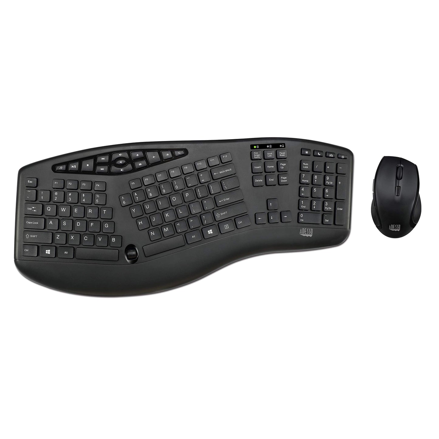 Truform Media 1600 (WKB-1600CB) 2.4GHz RF Wireless Ergonomic Keyboard and Optical Mouse , Multi-Media Keys and Adjustable DPI Mouse 5 Million Keystrokes Black