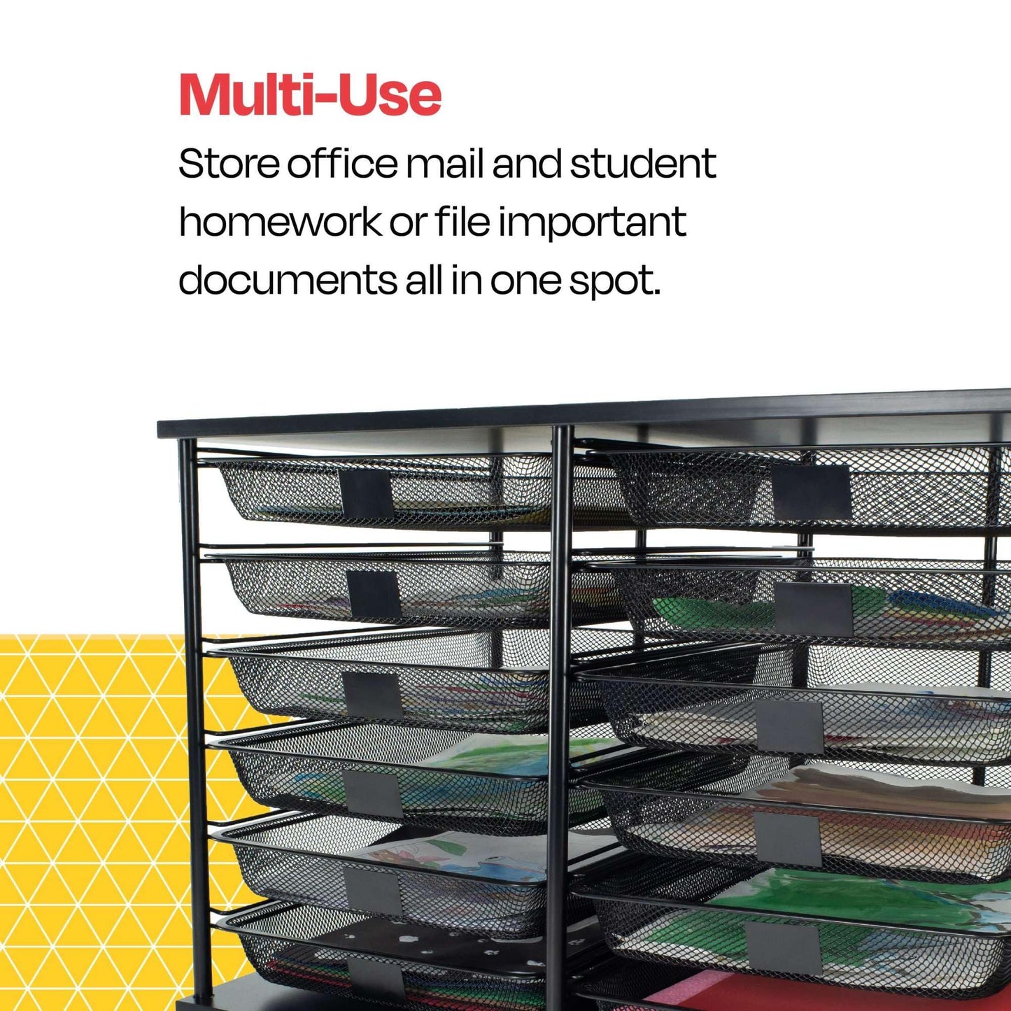 Metal and mesh desk organizer with 12 trays in black