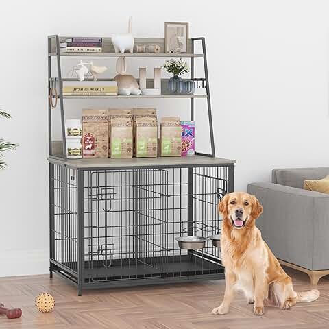 Dog crate furniture with flip-up top and storage