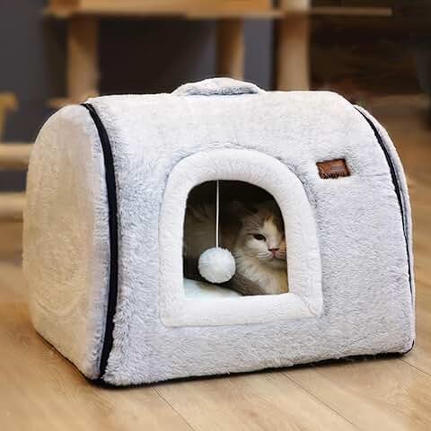 Soft cozy cat cave bed with washable pillow