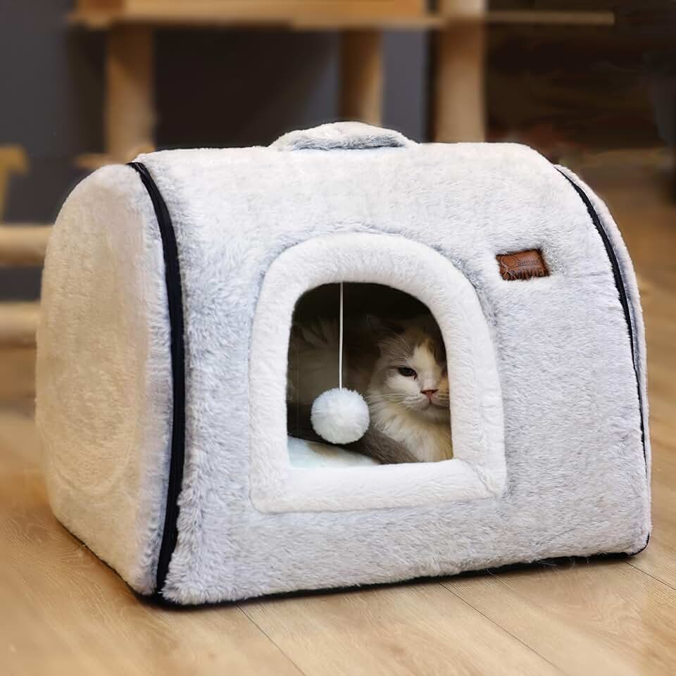 Soft cozy cat cave bed with washable pillow