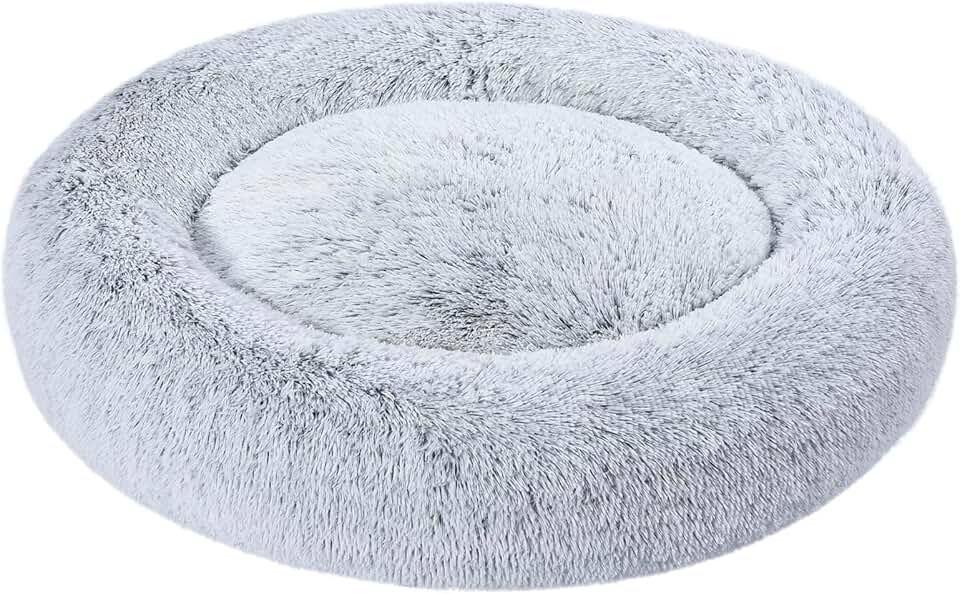 Grey 36-inch Faux Fur Donut Pet Bed