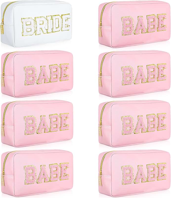 Set of 8 Bridesmaid Cosmetic Bags for Wedding and Travel