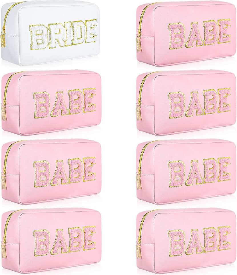 Set of 8 Bridesmaid Cosmetic Bags for Wedding and Travel