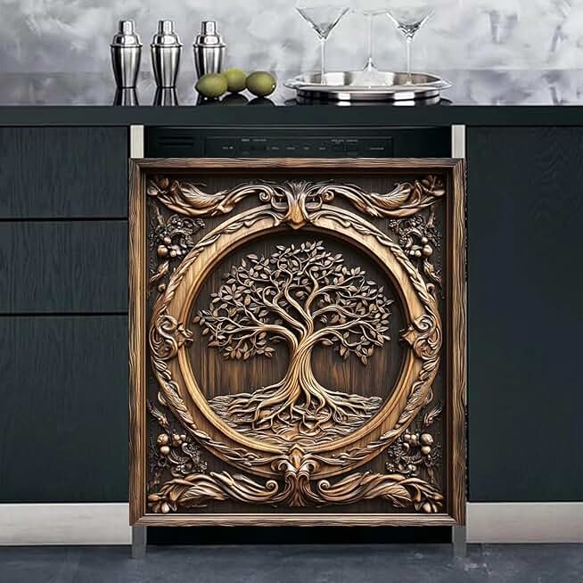 Wooden Tree of Life Magnet Cover for Fridge, 23" x 26"