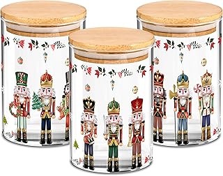Set of 3 Christmas Glass Storage Jars with Bamboo Lids