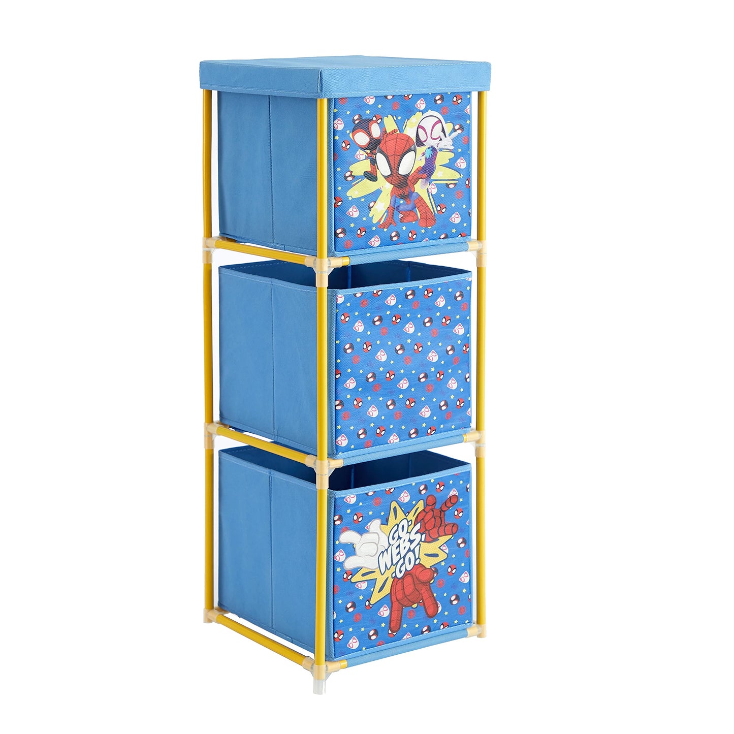 Marvel Spidey and His Amazing Friends 3 Tier Fabric Storage Organizer with 3 Cubes and Removable Lid