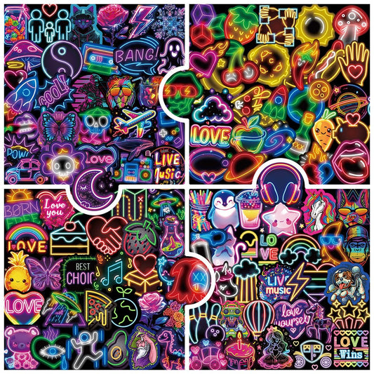200 Neon Waterproof Stickers for Water Bottles and More