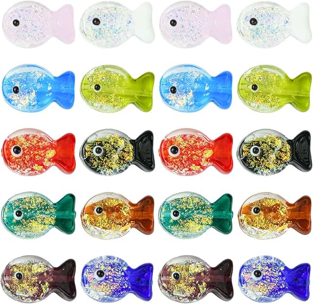 20 Fish-Shaped Glass Beads for Jewelry and Crafts
