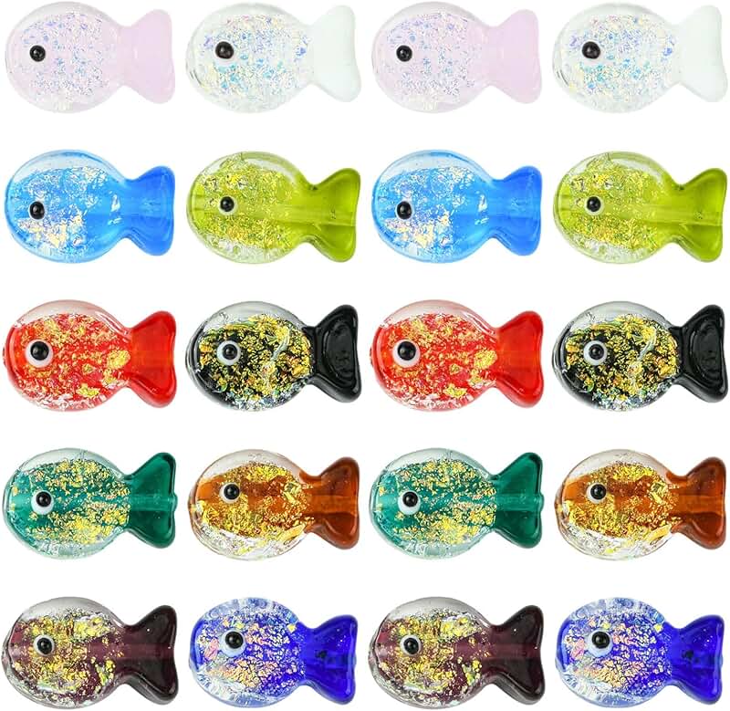 20 Fish-Shaped Glass Beads for Jewelry and Crafts