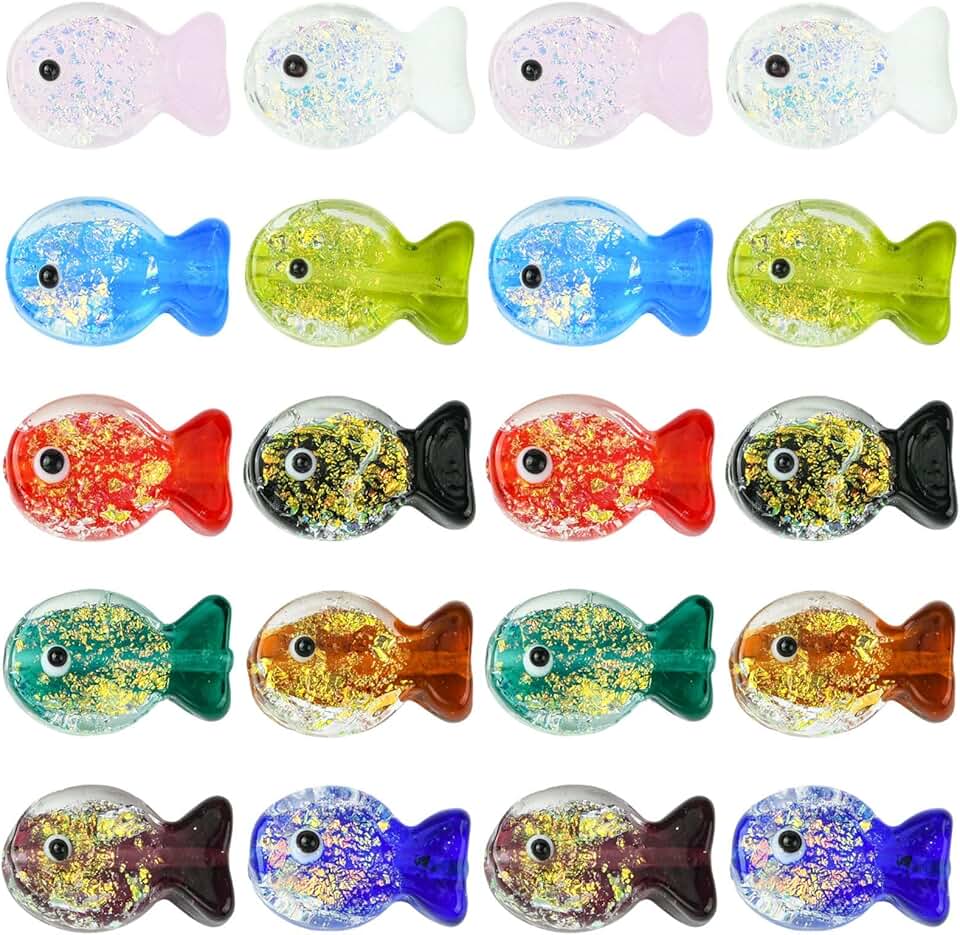 20 Fish-Shaped Glass Beads for Jewelry and Crafts