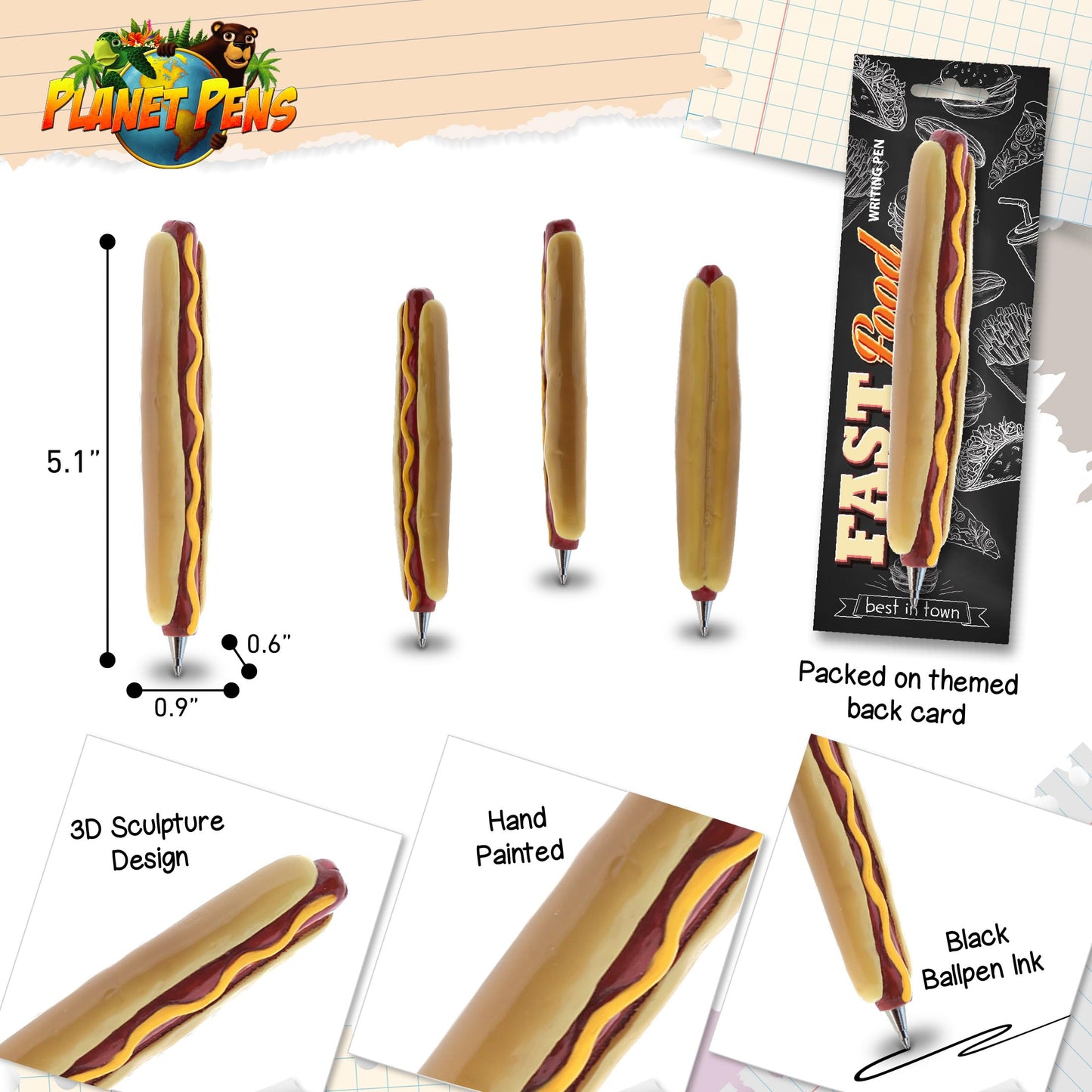 Hotdog-shaped writing pen for school and office