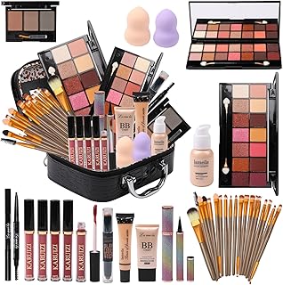 Complete all-in-one makeup kit with brushes and bag