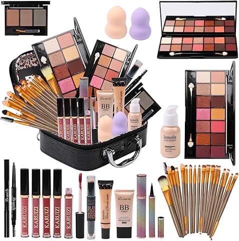 Complete all-in-one makeup kit with brushes and bag