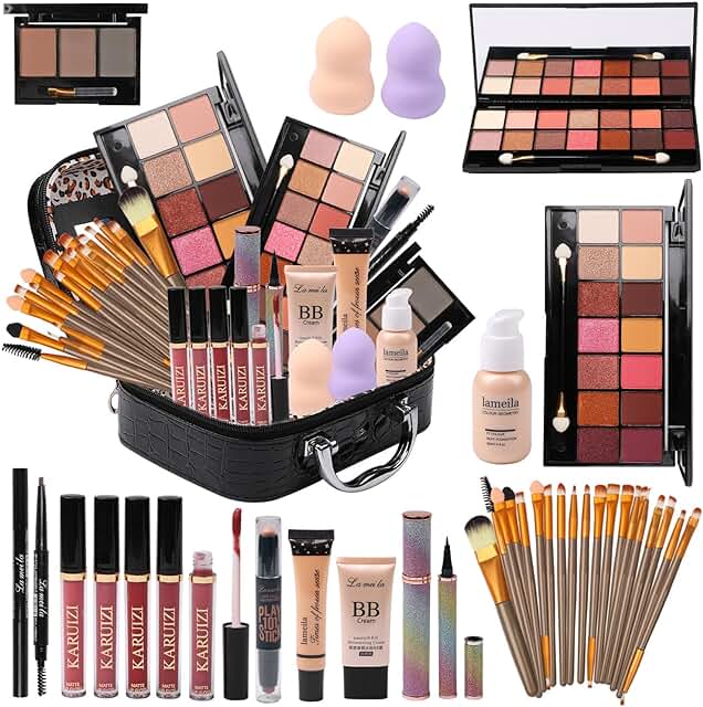 Complete all-in-one makeup kit with brushes and bag