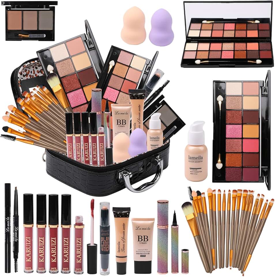 Complete all-in-one makeup kit with brushes and bag