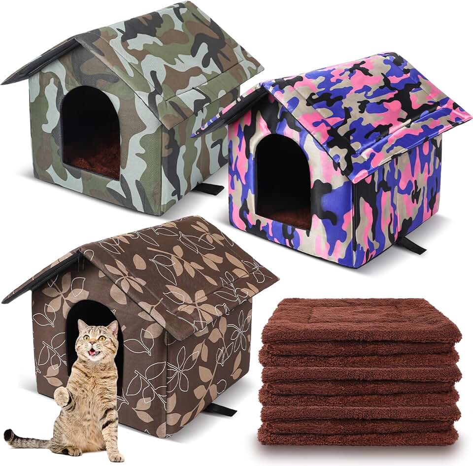 Waterproof Cat Shelter with Soft Blankets for Winter