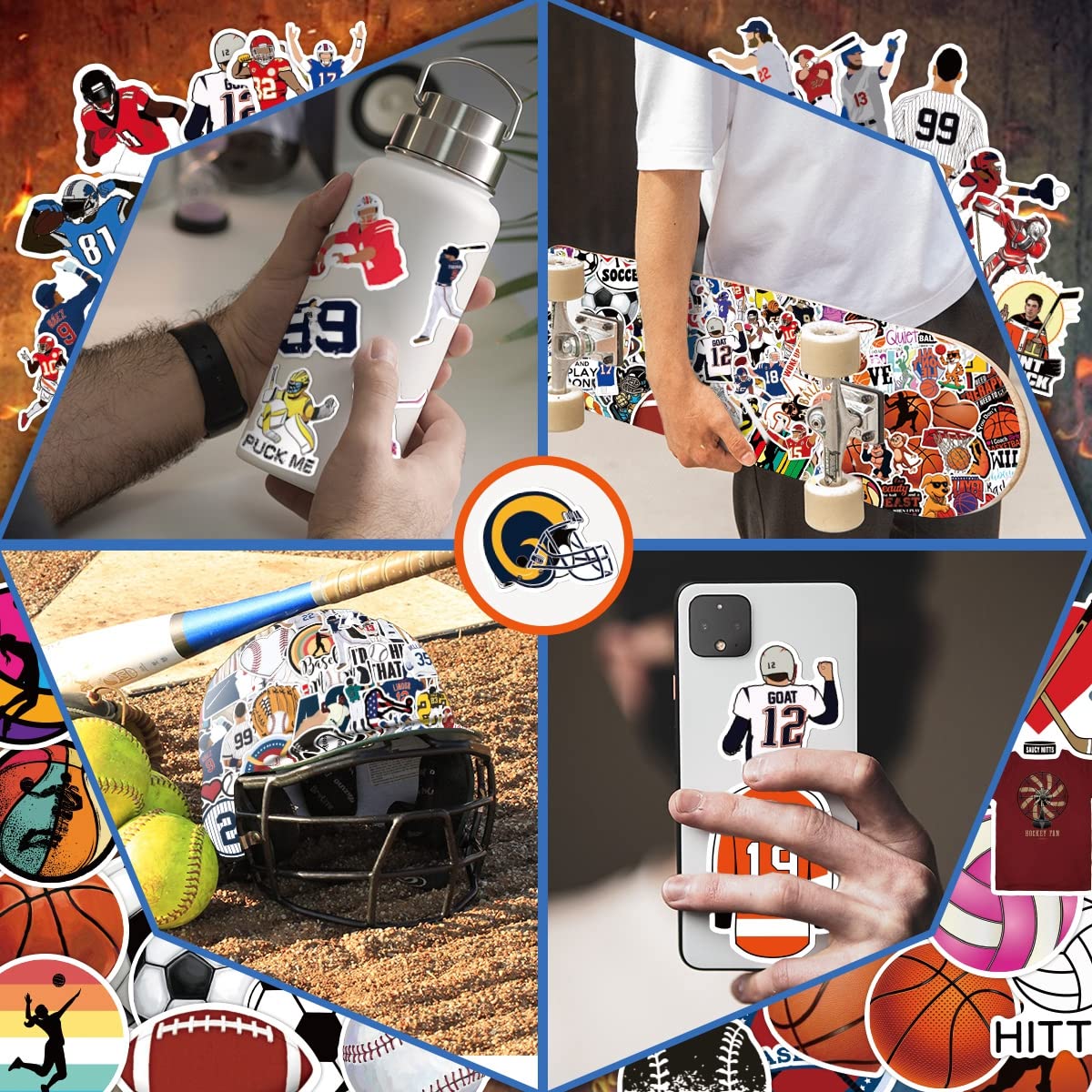 300 Pcs Cool Vinyl Sports Stickers,Waterproof Water Bottle Stickers for Laptop Scrapbook Skateboard Luggage Helmet,Football Soccer Volleyball Baseball Decals School Rewards for Kids Teens Adults Party