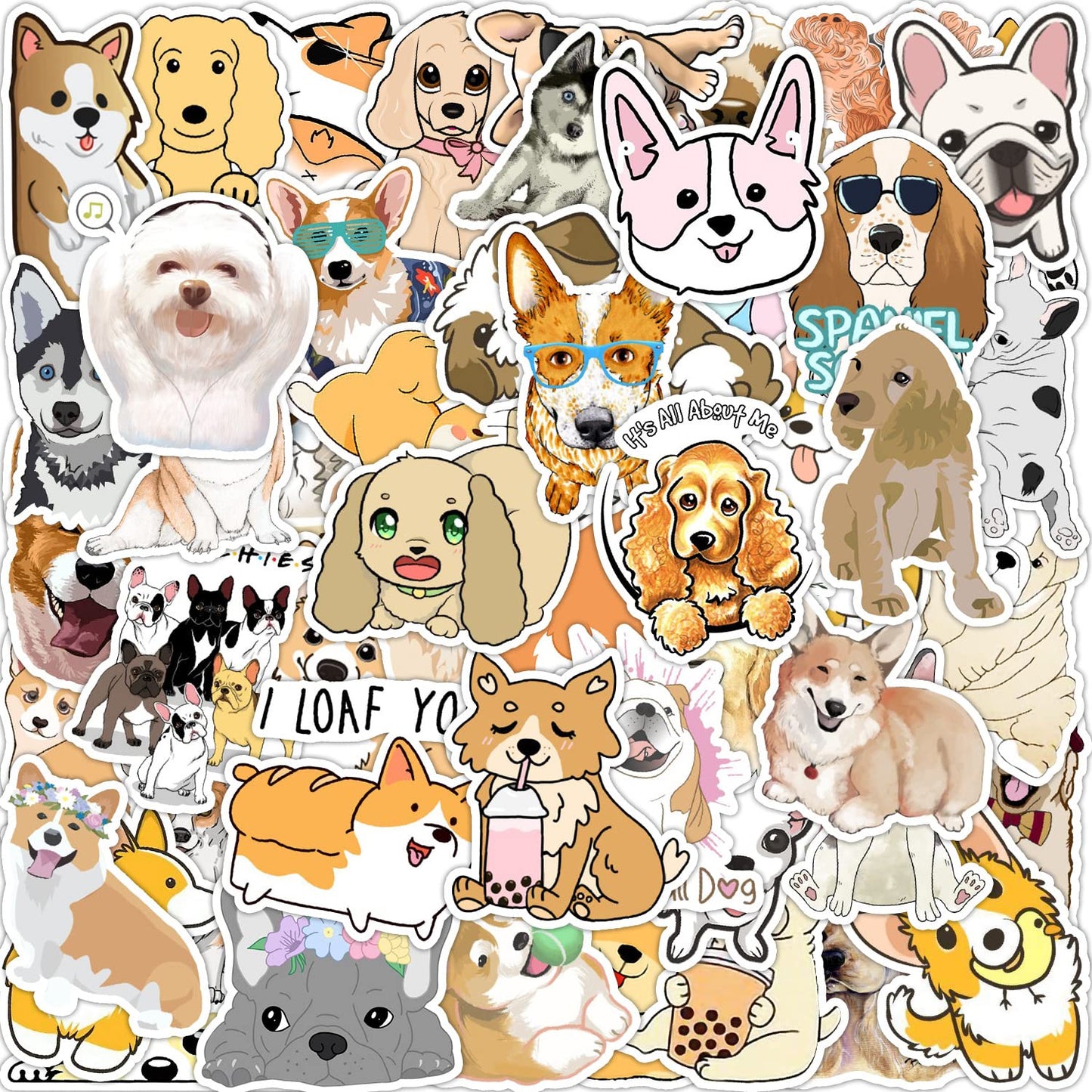 50 Cute Dog Vinyl Stickers for Water Bottles and Devices