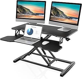 Height Adjustable Sit-Stand Desk Converter for Dual Monitors