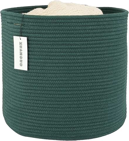 Round Cotton Rope Storage Basket for Kids, Dark Green