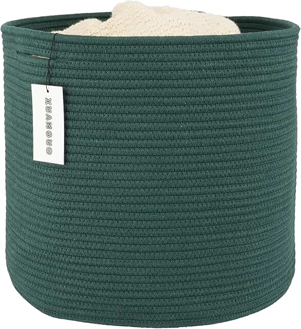 Round Cotton Rope Storage Basket for Kids, Dark Green