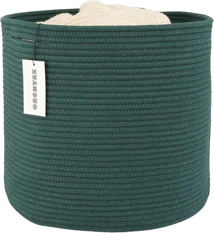 Round Cotton Rope Storage Basket for Kids, Dark Green