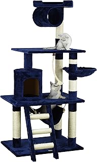 62-inch tall multi-level cat tree with hammock and scratching post