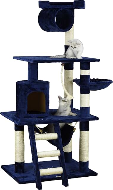 62-inch tall multi-level cat tree with hammock and scratching post