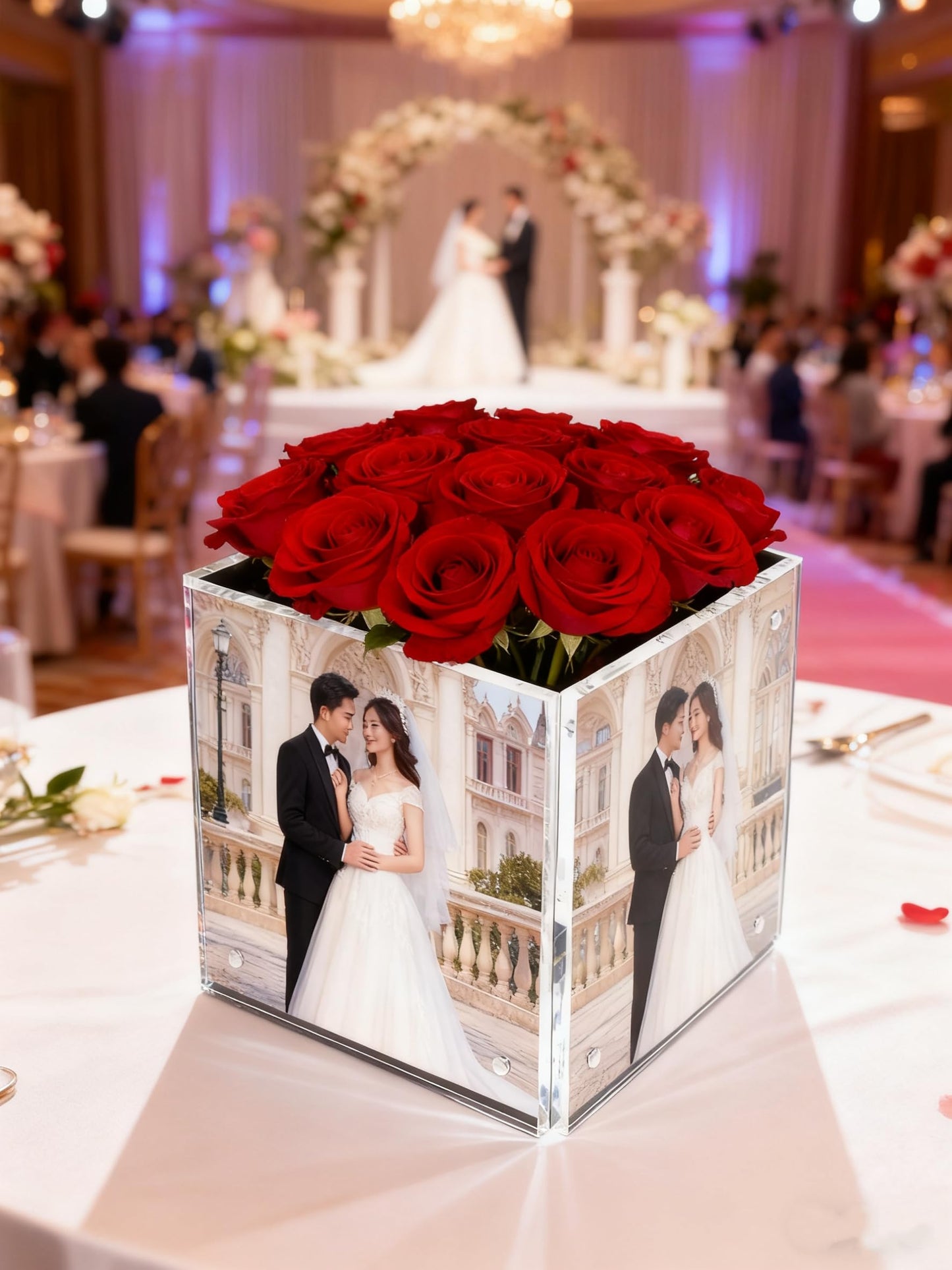 Acrylic Photo Block Cube with Pen Holder and Storage