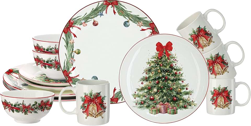 16-Piece Christmas Dinnerware Set for Four Guests
