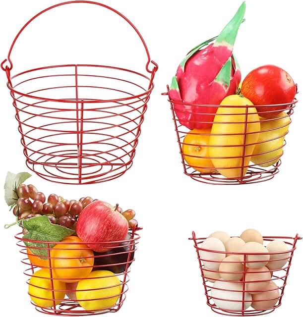 Set of 4 metal egg baskets with handles for collecting and transporting eggs