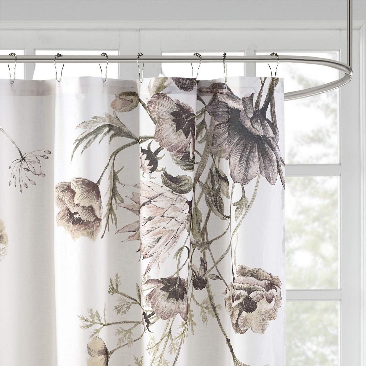 Candra Cotton Percale Bathroom Shower, Floral Design Modern Shabby Chic Privacy Bath Fabric Curtains, 72"x72", Blush MP70-6717)