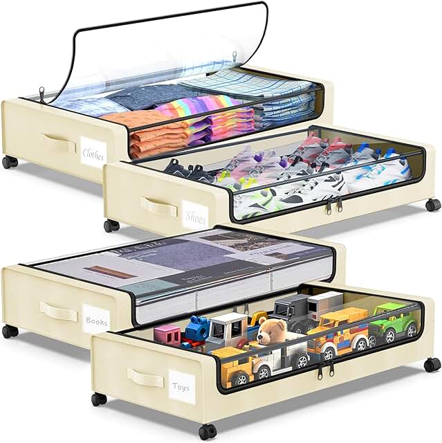 4-Pack Under Bed Storage Containers with Clear Lids