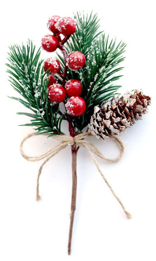 Winter Wonderland Berry Branches Set of 8 Artificial Pine Cone Picks