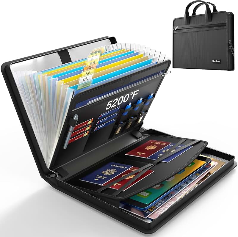 Fireproof Accordion File Organizer with 13 Pockets