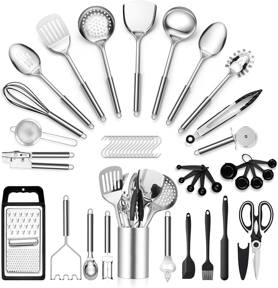 39-Piece Stainless Steel Kitchen Utensils Set with Holder