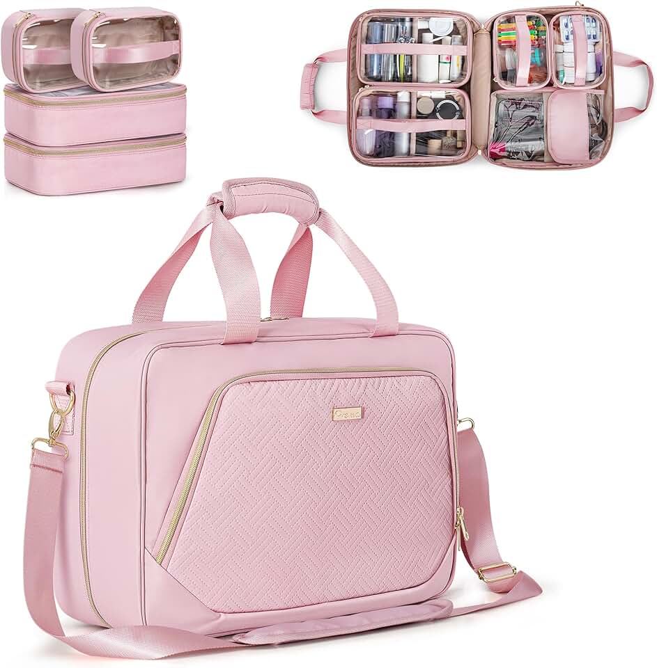 Large toiletry bag with 4 cases and hair tool pocket